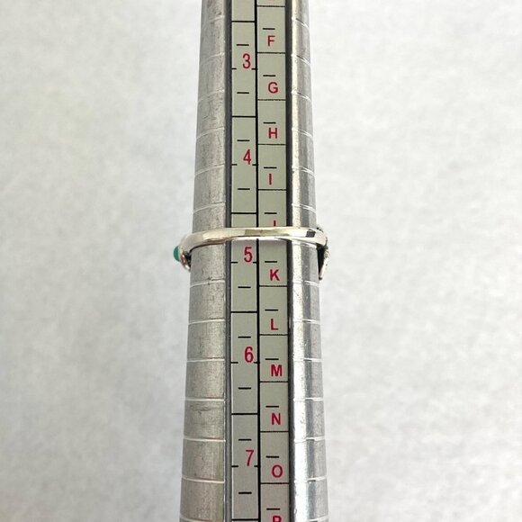 Sterling Silver 925 Dainty Round Turquoise Cabochon Feather Band Ring Size 4.75 - Picture 10 of 16